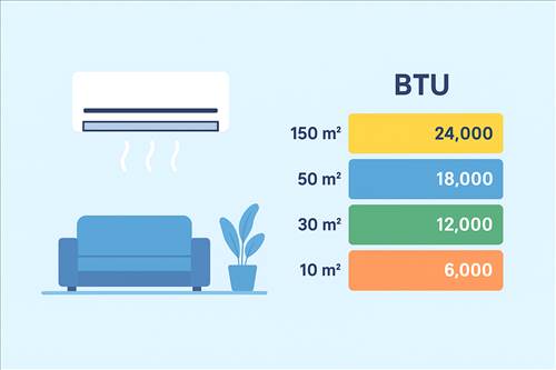 راهنمای انتخاب ظرفیت BTU برای متراژهای مختلف (۱۰ تا ۱۵۰ متر)