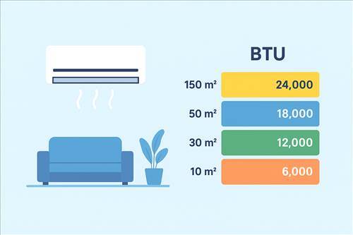 راهنمای انتخاب ظرفیت BTU برای متراژهای مختلف (۱۰ تا ۱۵۰ متر)